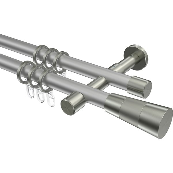 Vorhangstange Silbergrau / Edelstahl-Optik, 2-läufig Metall 20 mm Ø Prestige Tanara