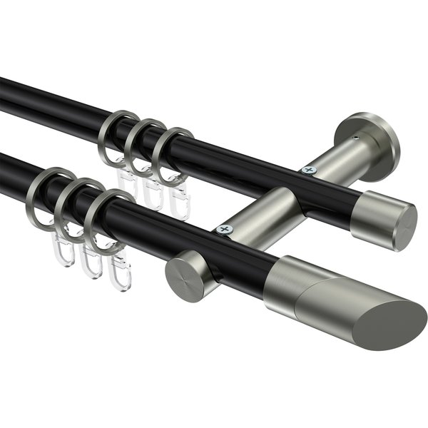 Vorhangstangen Schwarz / Edelstahl-Optik, Metall 20 mm Ø Platon Verano, zweiläufig