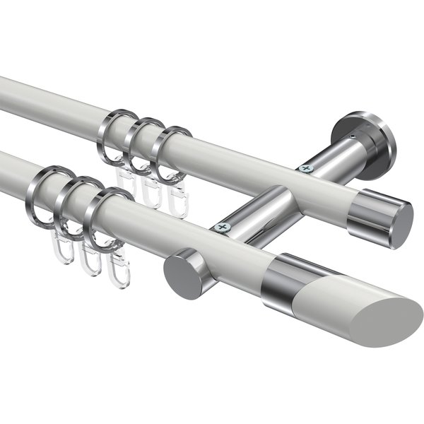 Gardinenstange Weiß / Chrom, Metall 20 mm Ø Platon Verano, doppelläufig