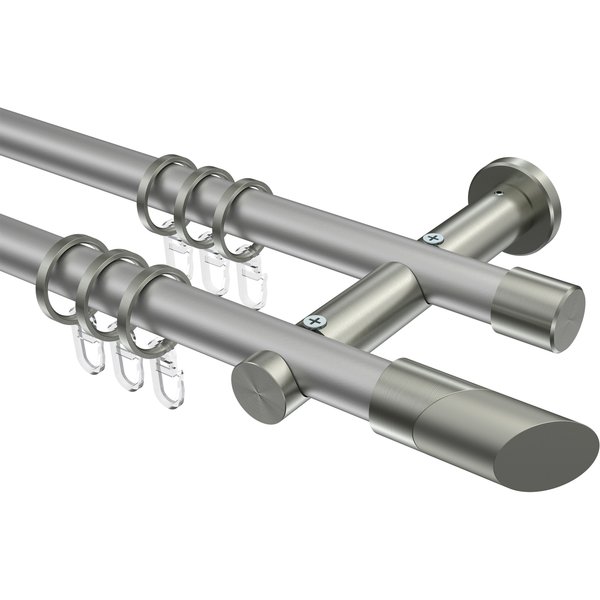 Vorhangstange Silbergrau / Edelstahl-Optik, zweiläufig Metall 20 mm Ø Platon Verano