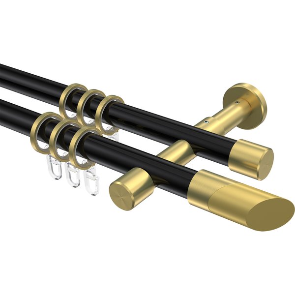 Gardinenstange Schwarz / Messing-Optik, doppelläufig Metall 20 mm Ø Prestige Verano