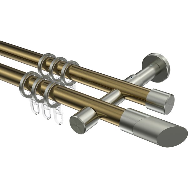 Vorhangstange Messing Antik / Edelstahl-Optik, zweiläufig Metall 20 mm Ø Prestige Verano