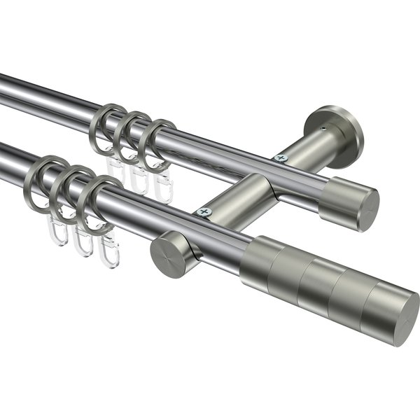 Vorhangstange Chrom / Edelstahl-Optik, doppelläufig Metall 20 mm Ø Platon Mavell