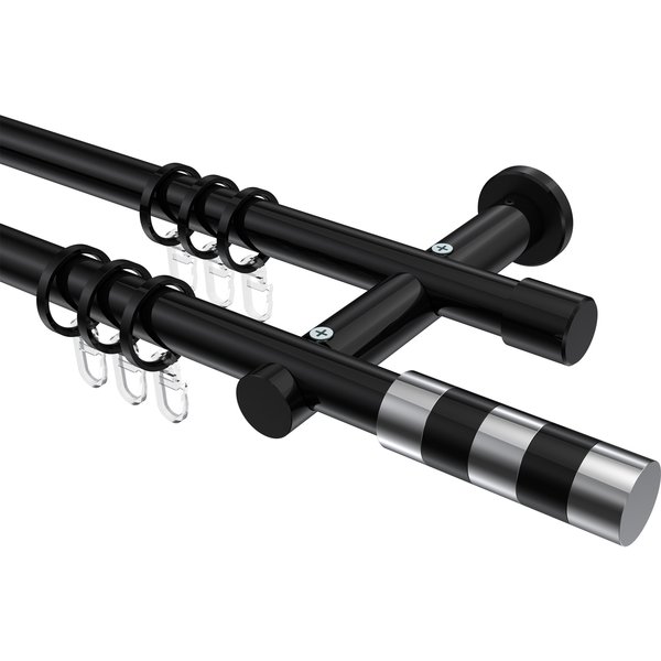 Vorhangstange Schwarz, Metall 20 mm Ø Platon Mavell, 2-läufig