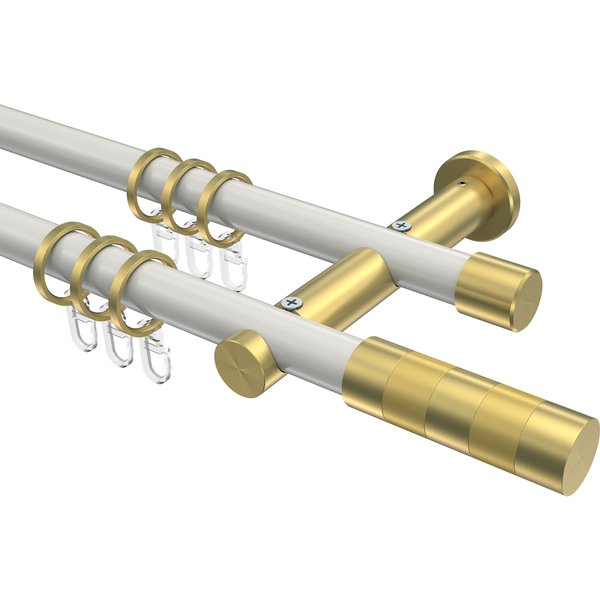 Vorhangstange Weiß / Messing-Optik, zweiläufig Metall 20 mm Ø Platon Mavell