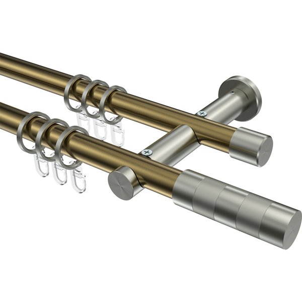 Vorhangstange Messing Antik / Edelstahl-Optik, doppelläufig Metall 20 mm Ø Platon Mavell