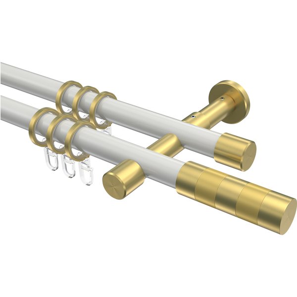 Vorhangstange Weiß / Messing-Optik, doppelläufig Metall 20 mm Ø Prestige Mavell