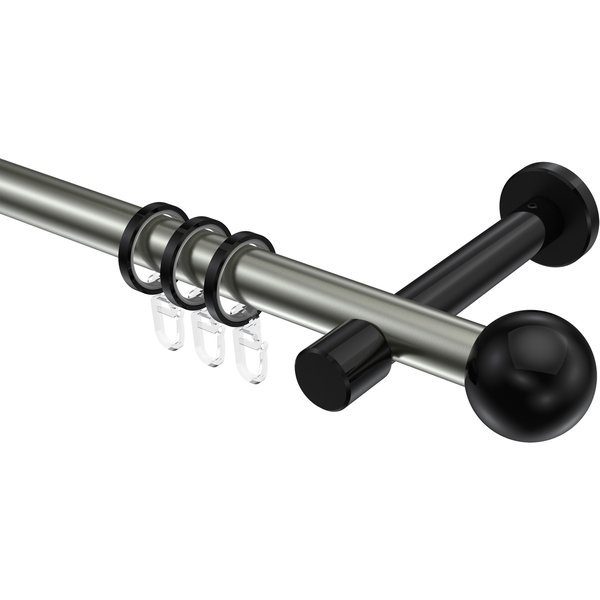 Vorhangstangen Edelstahl-Optik / Schwarz, Metall 20 mm Ø Prestige Luino