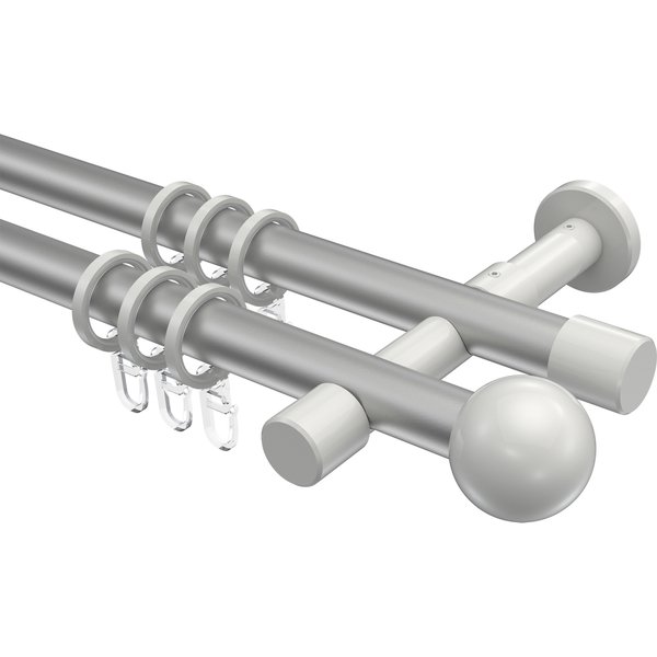 Vorhangstangen Silbergrau / Weiß, Metall 20 mm Ø Prestige Luino, doppelläufig