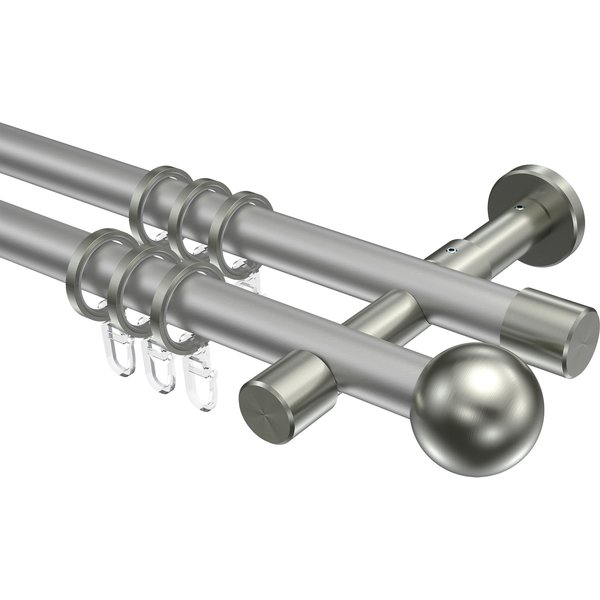 Gardinenstange Silbergrau / Edelstahl-Optik, zweiläufig Metall 20 mm Ø Prestige Luino