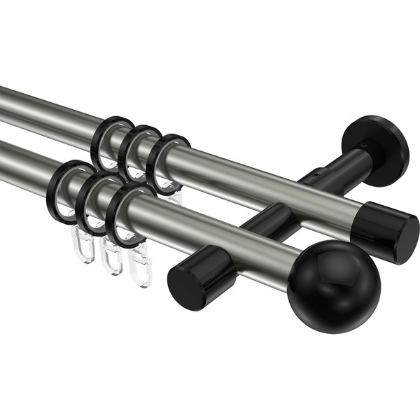 Vorhangstange Edelstahl-Optik / Schwarz, Metall 20 mm Ø Prestige Luino, zweiläufig