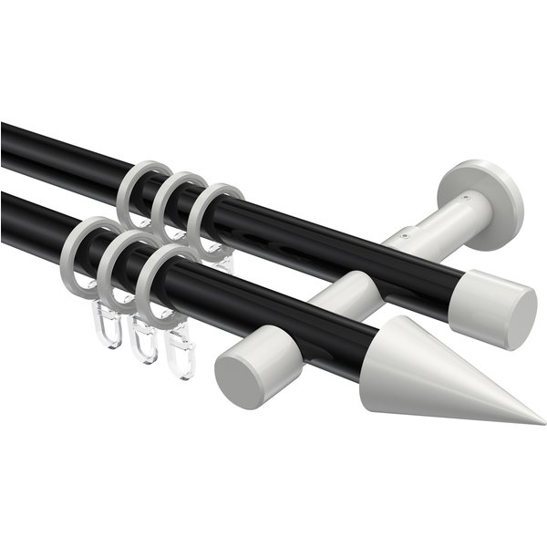 Vorhangstangen Schwarz / Weiß, Metall 20 mm Ø Prestige Savio, 2-läufig