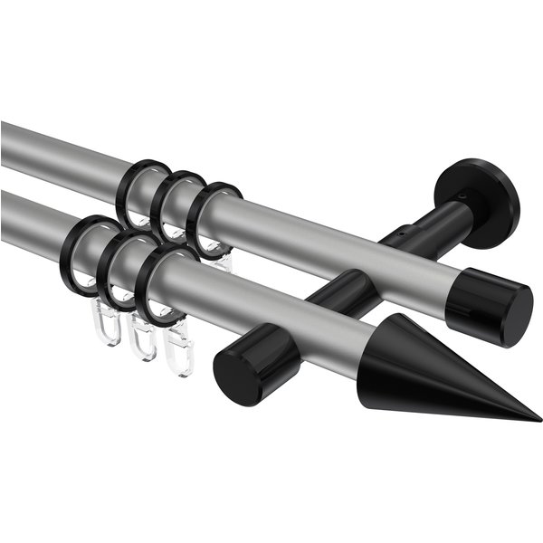 Gardinenstange Silbergrau / Schwarz, Metall 20 mm Ø Prestige Savio, doppelläufig
