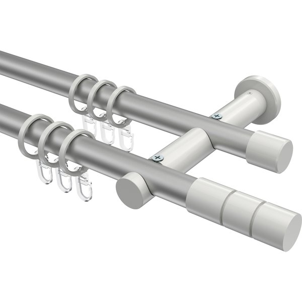 Vorhangstangen Silbergrau / Weiß, Metall 20 mm Ø Platon Elanto, 2-läufig