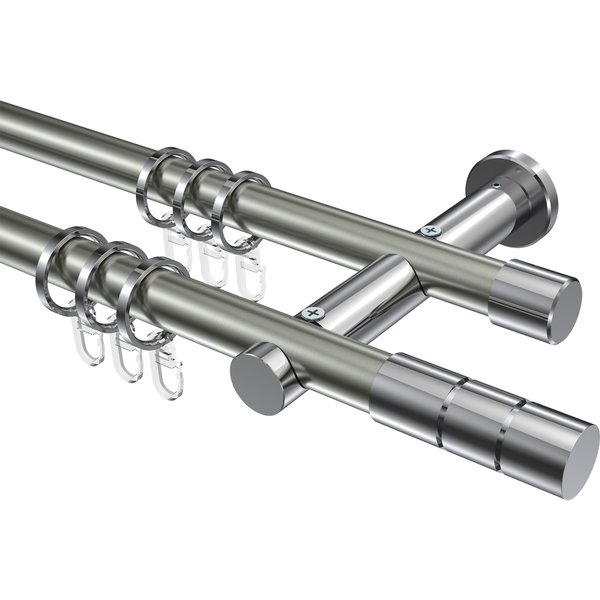 Gardinenstange Edelstahl-Optik / Chrom, doppelläufig Metall 20 mm Ø Platon Elanto