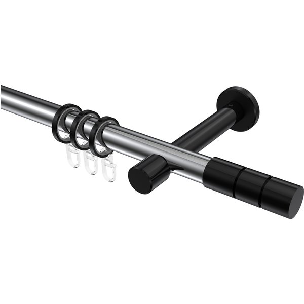 Gardinenstange Chrom / Schwarz, Metall 20 mm Ø Prestige Elanto