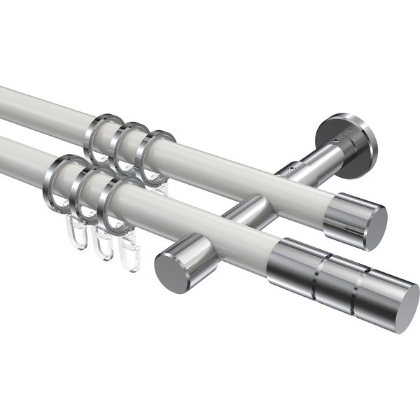 Vorhangstange Weiß / Chrom, Metall 20 mm Ø Prestige Elanto, zweiläufig