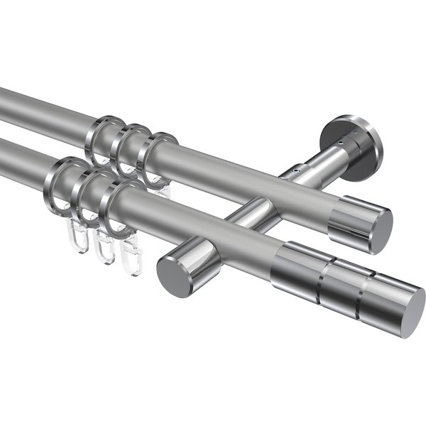 Gardinenstange Silbergrau / Chrom, zweiläufig Metall 20 mm Ø Prestige Elanto