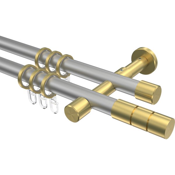 Vorhangstange Silbergrau / Messing-Optik, doppelläufig Metall 20 mm Ø Prestige Elanto