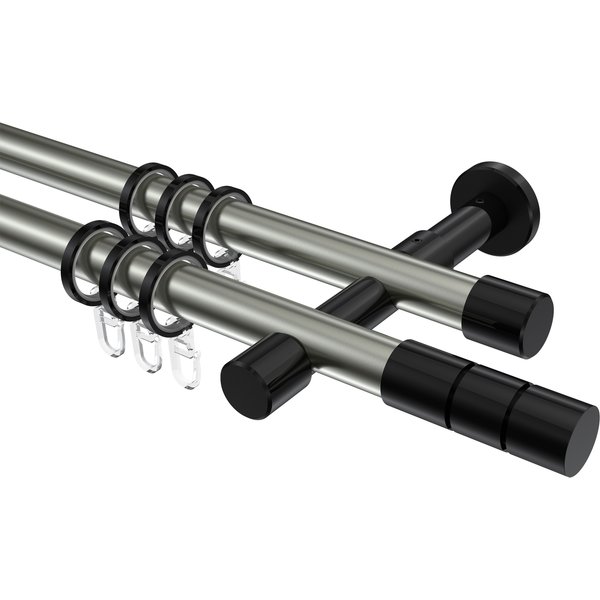 Gardinenstange Edelstahl-Optik / Schwarz, Metall 20 mm Ø Prestige Elanto, doppelläufig