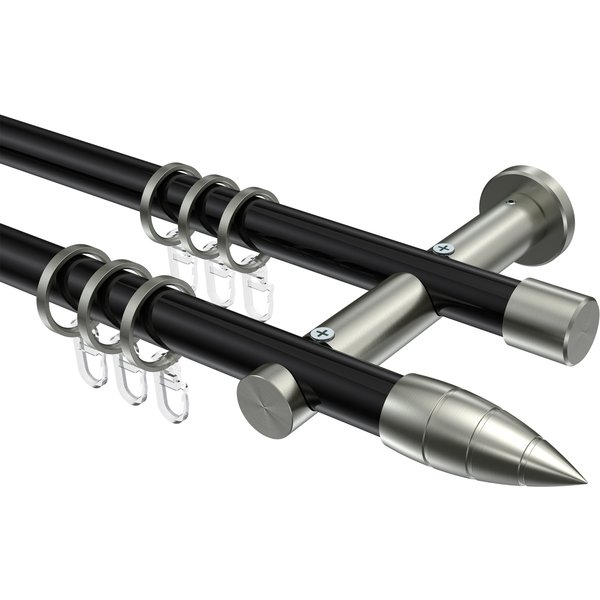Vorhangstange Schwarz / Edelstahl-Optik, Metall 20 mm Ø Platon Samanto, doppelläufig