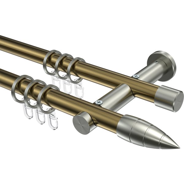 Vorhangstange Messing Antik / Edelstahl-Optik, 2-läufig Metall 20 mm Ø Platon Samanto
