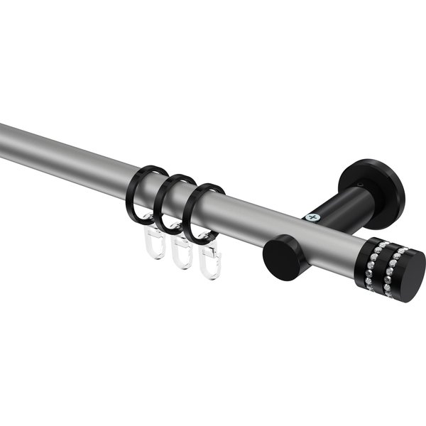 Gardinenstangen Silbergrau / Schwarz, Metall 20 mm Ø Platon Estana