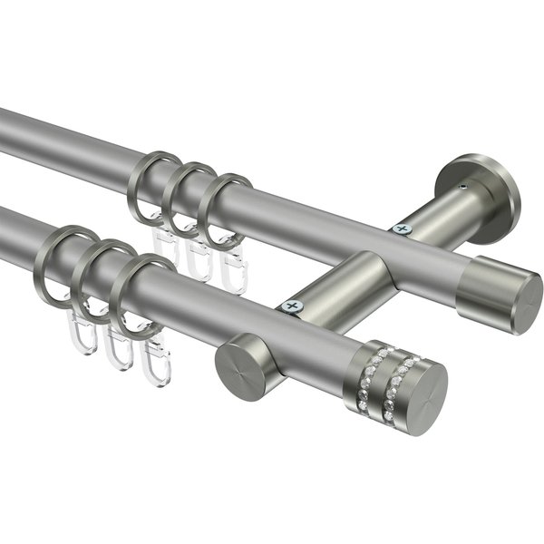 Gardinenstange Silbergrau / Edelstahl-Optik, 2-läufig Metall 20 mm Ø Platon Estana