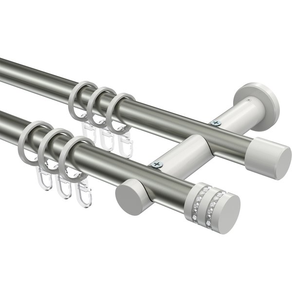 Vorhangstangen Edelstahl-Optik / Weiß, Metall 20 mm Ø Platon Estana, doppelläufig