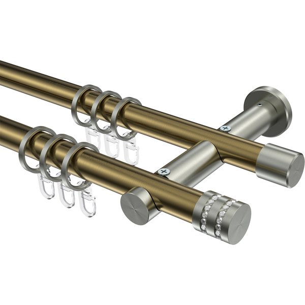 Vorhangstange Messing Antik / Edelstahl-Optik, doppelläufig Metall 20 mm Ø Platon Estana