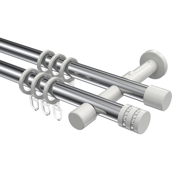 Gardinenstange Chrom / Weiß, Metall 20 mm Ø Prestige Estana, zweiläufig