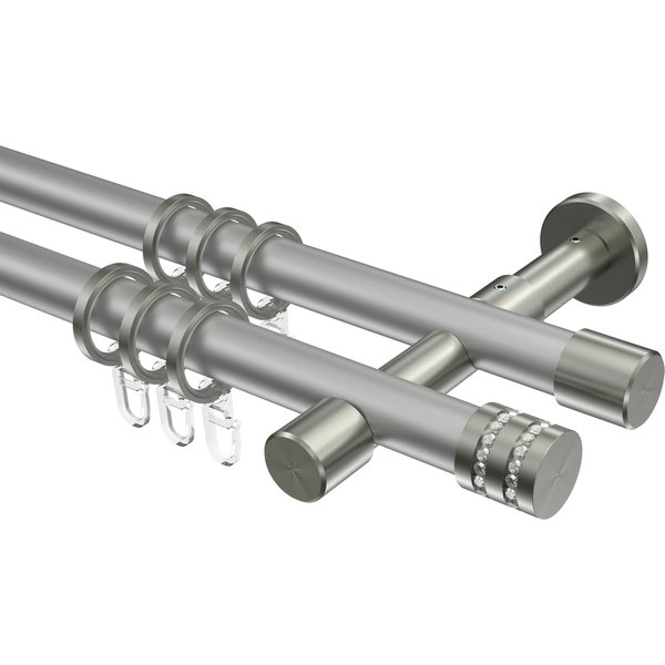 Gardinenstange Silbergrau / Edelstahl-Optik, doppelläufig Metall 20 mm Ø Prestige Estana