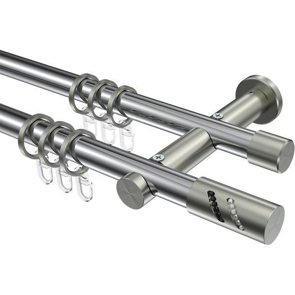 Vorhangstange Chrom / Edelstahl-Optik, 2-läufig Metall 20 mm Ø Platon Zoena