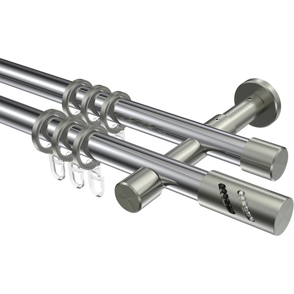 Vorhangstange Chrom / Edelstahl-Optik, doppelläufig Metall 20 mm Ø Prestige Zoena