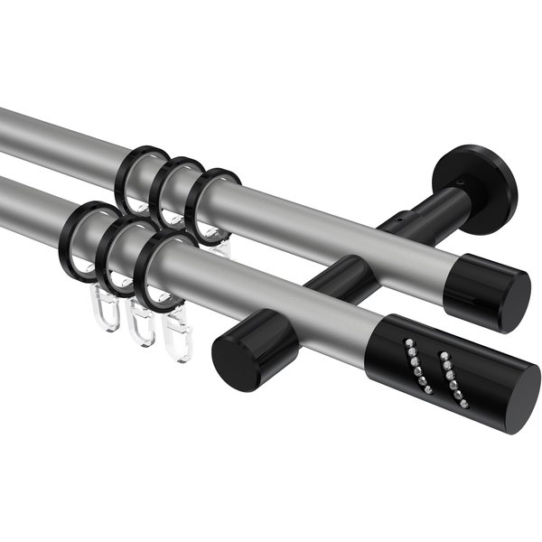 Gardinenstange Silbergrau / Schwarz, Metall 20 mm Ø Prestige Zoena, zweiläufig