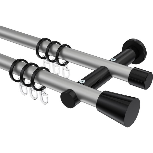 Vorhangstangen Silbergrau / Schwarz, Metall 20 mm Ø Platon Sitra, 2-läufig