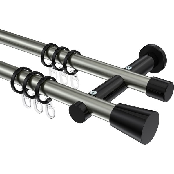 Gardinenstange Edelstahl-Optik / Schwarz, Metall 20 mm Ø Platon Sitra, zweiläufig