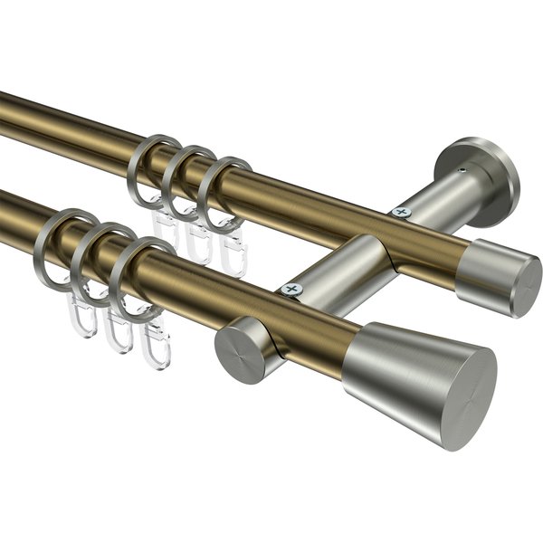 Vorhangstange Messing Antik / Edelstahl-Optik, zweiläufig Metall 20 mm Ø Platon Sitra