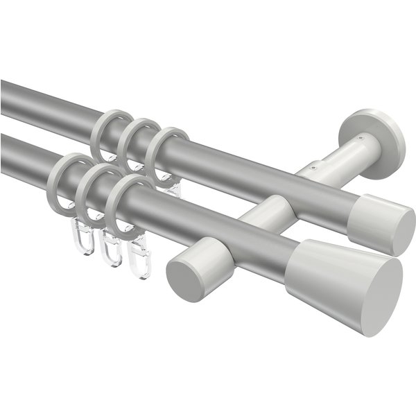 Vorhangstangen Silbergrau / Weiß, Metall 20 mm Ø Prestige Sitra, doppelläufig