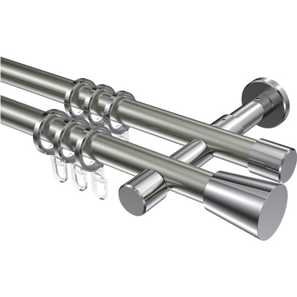 Gardinenstange Edelstahl-Optik / Chrom, zweiläufig Metall 20 mm Ø Prestige Sitra