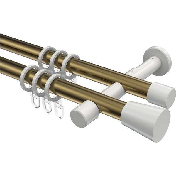Vorhangstange Messing Antik / Weiß, zweiläufig Metall 20 mm Ø Prestige Sitra