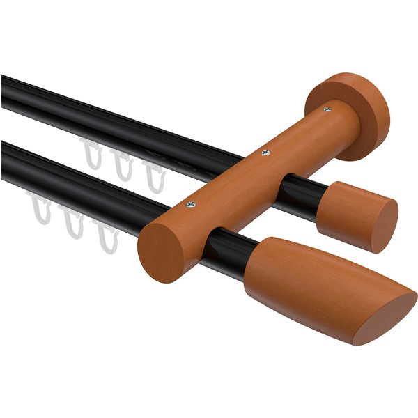 Innenlauf-Gardinenstangen Schwarz / Kirschbaum 20 mm Ø doppelläufig Talent Etta Aluminium / Holz