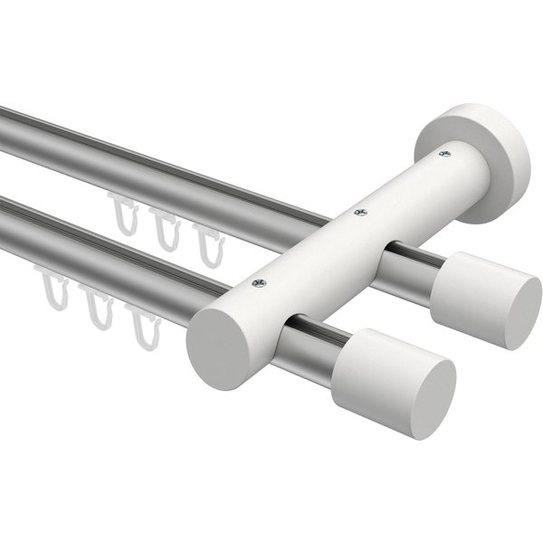 Innenlauf-Gardinenstangen Silbergrau / Weiß 20 mm Ø 2-läufig Talent Feta Aluminium / Holz