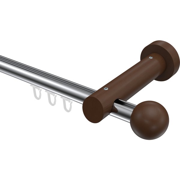 Innenlauf-Gardinenstange Chrom / Nussbaum 20 mm Ø Talent Luina Aluminium / Holz