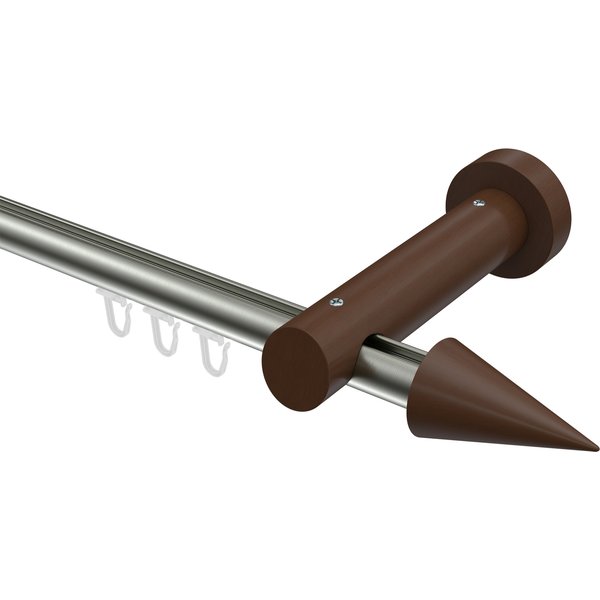 Innenlauf-Gardinenstange Edelstahl-Optik / Nussbaum 20 mm Ø Talent Siveo Aluminium / Holz