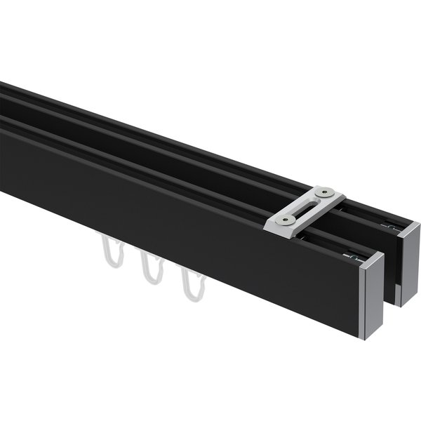 Innenlauf-Gardinenstangen Deckenmontage Schwarz / Chrom doppelläufig eckig Smartline Paxo