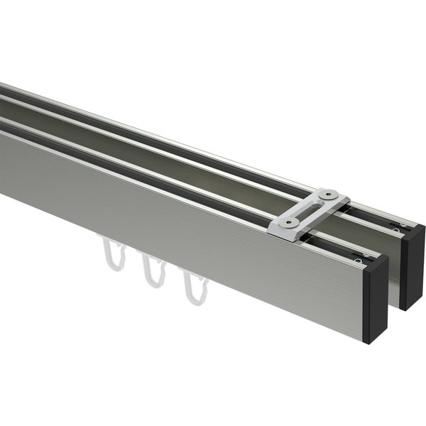 Innenlauf-Gardinenstangen Deckenmontage Edelstahl-Optik / Schwarz doppelläufig kantig Smartline Paxo