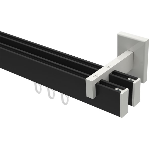 Innenlaufstange / Gardinenstange Schwarz / Weiß doppelläufig kantiges Design Smartline Paxo