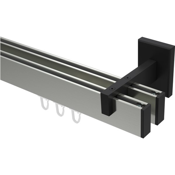 Innenlaufstangen Edelstahl-Optik / Schwarz 2-läufig eckig Smartline Paxo