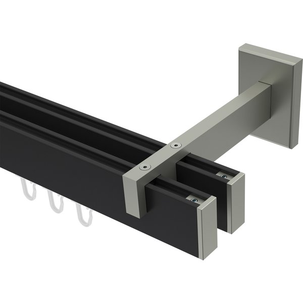 Innenlaufstangen / Vorhangstangen Schwarz / Edelstahl-Optik zweiläufig eckig Smartline Paxo